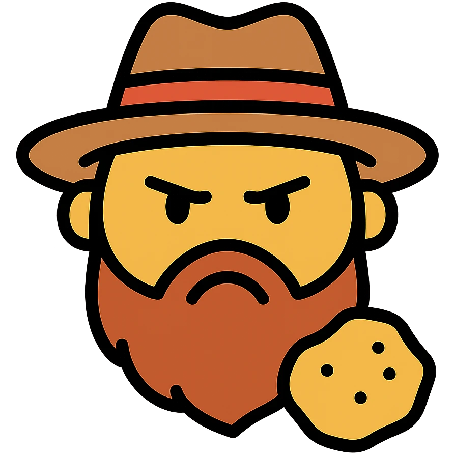 color outline icon of an annoyed face, gold rush theme, period details emoji