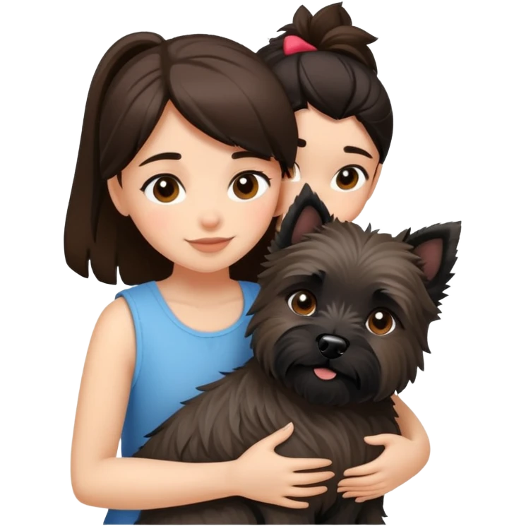 Brunette girl with black cairn terrier hug emoji