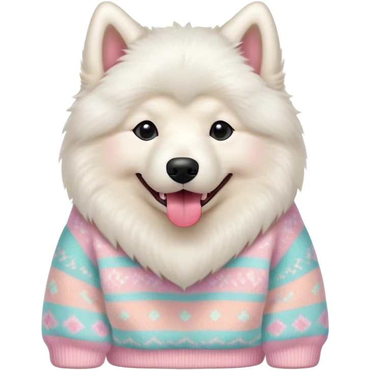 cute 
Samoyed tongue hanging out sitting 
 in a cute pastel sweater emoji