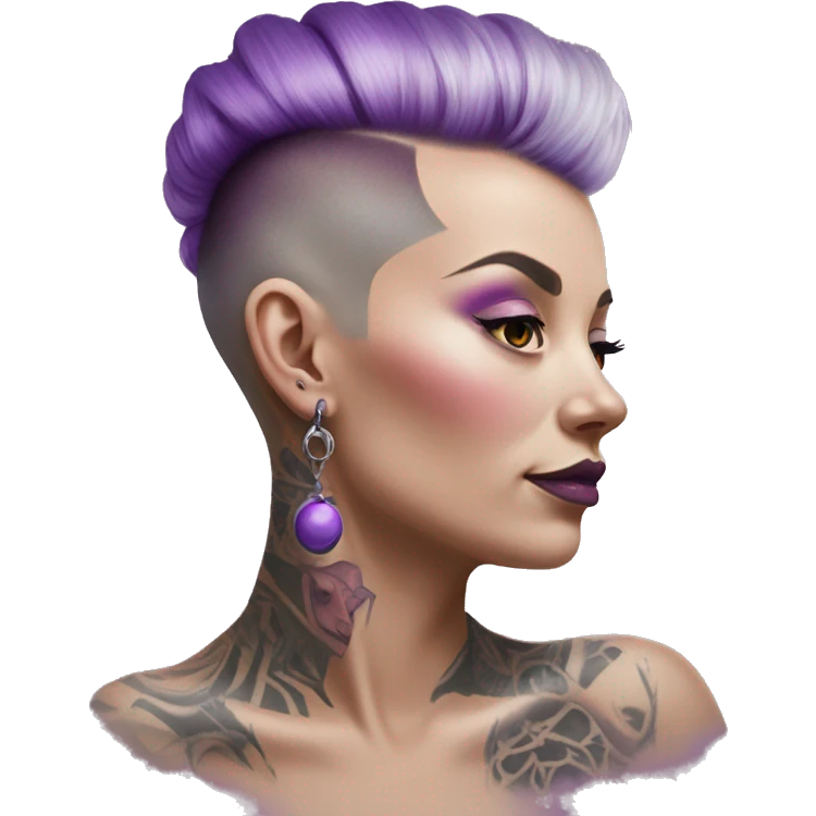 Pale Lady Mohawk pink purple tattoo on neck minus earings emoji