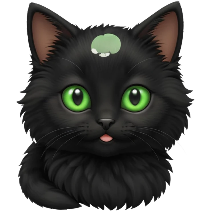 A photo-realistic digital illustration of an adorable black kitten emoji