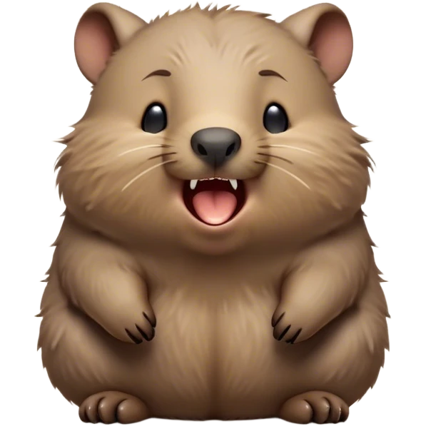 Cinematic Cute Yawning Wombat Portrait Emoji, Head tilted slightly with a dramatic, wide-open yawn, showcasing a soft, downy shaggy brown fur with drooping ears, round eyes barely open in drowsy contentment, Simplified yet irresistibly adorable features, highly detailed, glowing with a soft, cozy glow, high shine, relaxed yet expressive, stylized with a touch of rustic charm, bright and endearing, soft glowing outline, capturing the essence of a sleepy yet affectionate wombat, so drowsy it feels like it could stretch out of the screen and curl up for a nap! emoji
