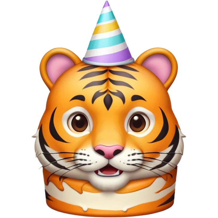 tiger face with birthday party hat and cake for Twitch emote emoji