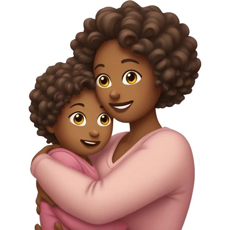 Curly mom hugging her baby emoji