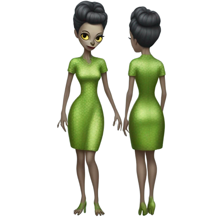 a Reptilian alien woman full body, in rockabilly dress emoji