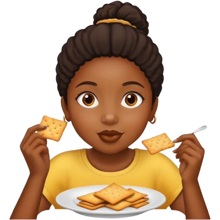 black Girl with facing eating crackers emoji
