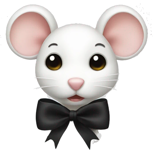 side white mouse with black ribbon bow emoji