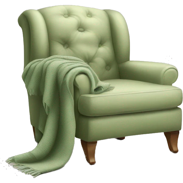 Beige Armchair - Sage green blanket - book emoji