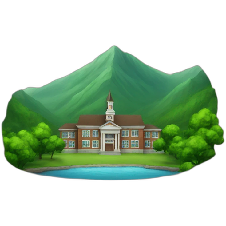 school with a beautiful green mountain in the background emoji