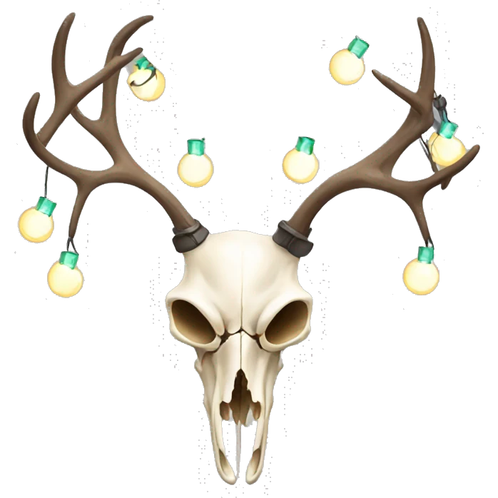 Deer skull with antlers and Christmas lights emoji