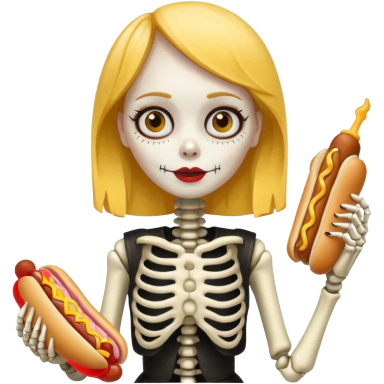 girl skeleton holding hot dog emoji
