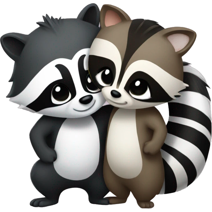 A raccoon and a skunk hugging emoji