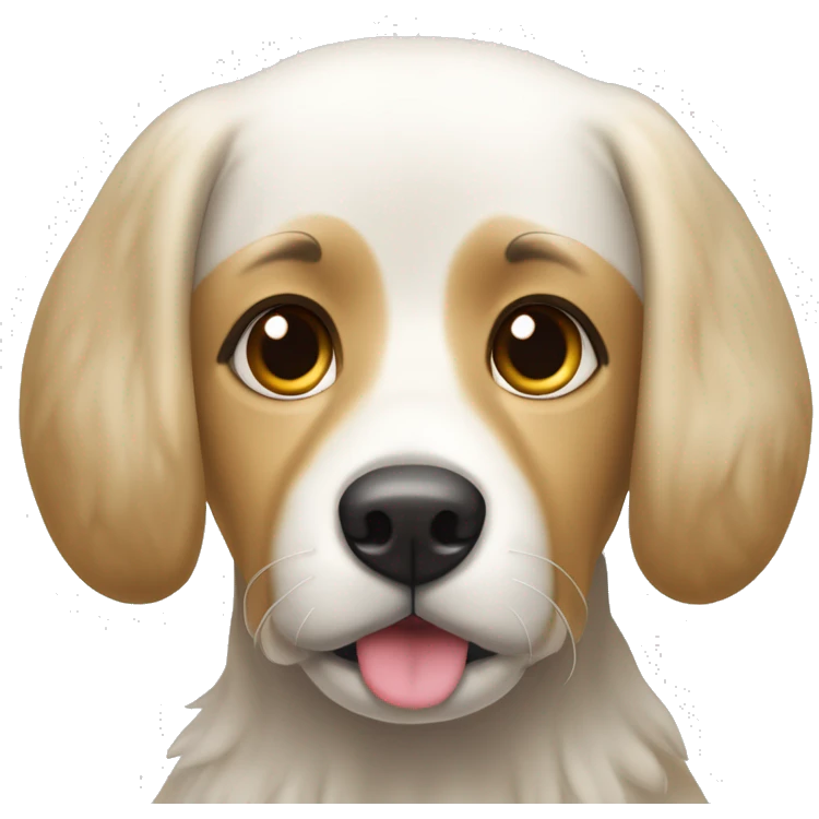 Chica blanca peli negra con pestañas postizas y una perrita goleen retriever emoji