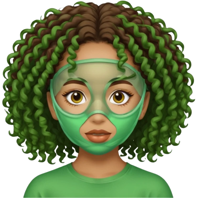 lightskin girl with green facemasks and brown curly hair emoji