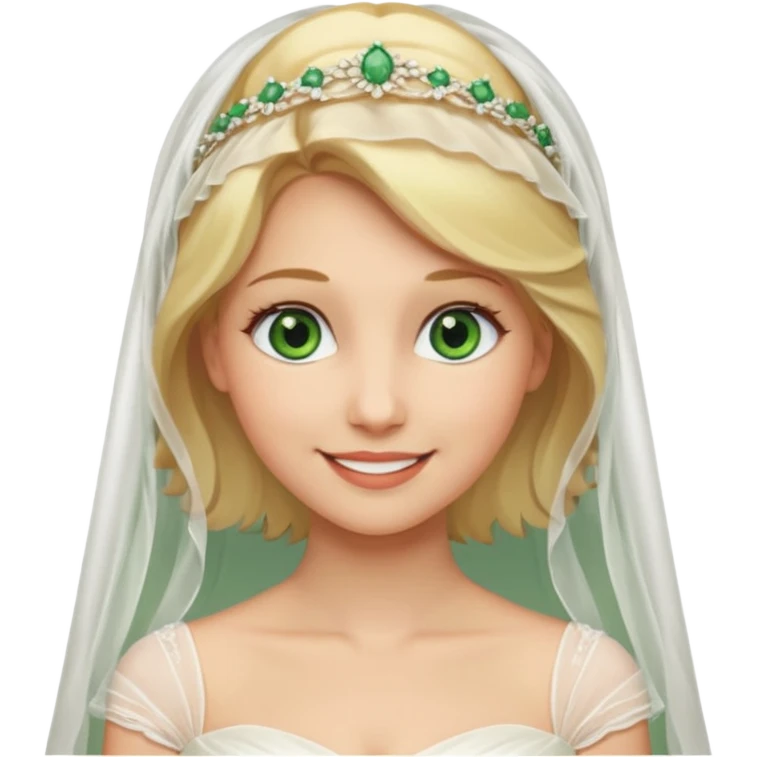 blonde haired green eyed bride in ivory gown  with veil no flowers emoji