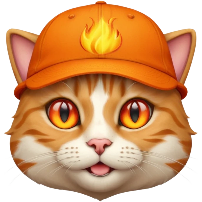Cat with the flames in his eyes with a orange baseball hat in emoji