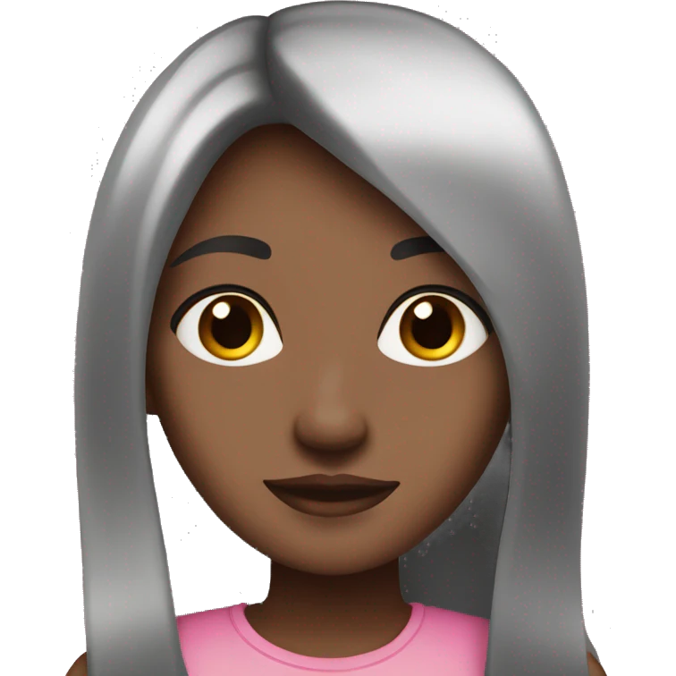 Beautiful girl with dark brown long straight hair and brown eyes in pink emoji
