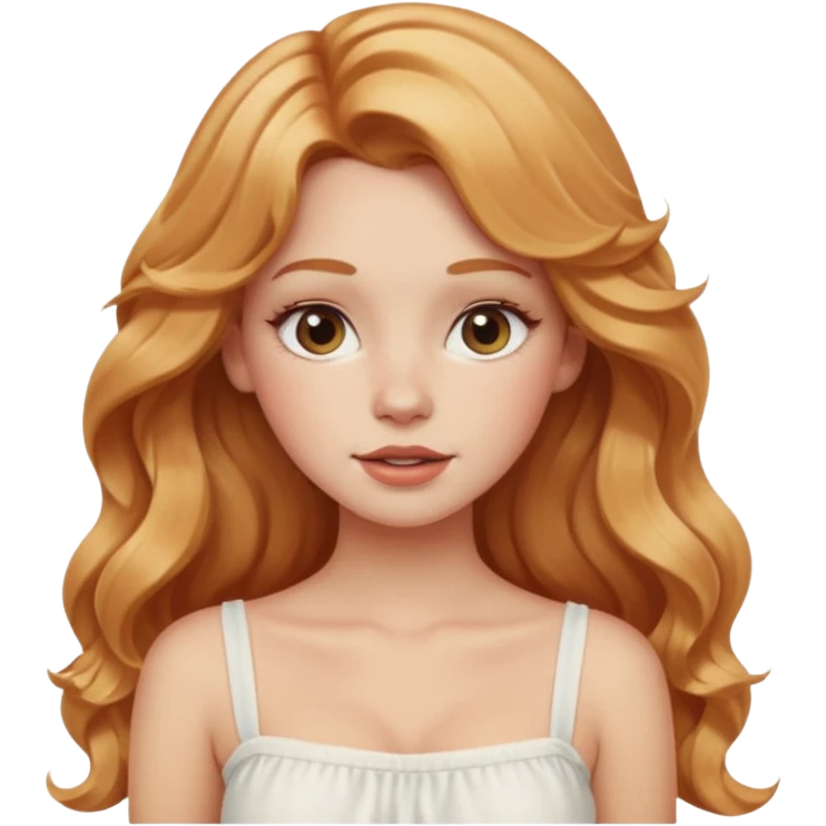 white girl with strawberry blonde super long wavy hair, white tube top, blushed cheeks emoji
