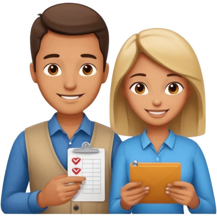 modern looking husband and wife avatars looking down at the check list emoji