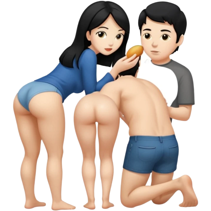 I want a female with black hair in doggystyle sex position with her head facing me and her ass facing away & then a guy behind her eating her ass emoji
