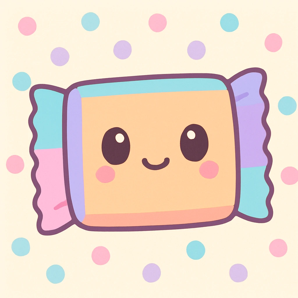 wrapped snack, kawaii style, cute face on wrapper, pastel colors emoji