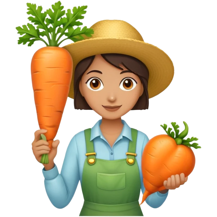 Female gardener with trophy and giant carrot emoji
