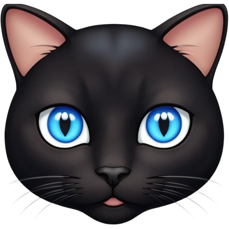 black cat face with bright blue eyes and a small white patch emoji