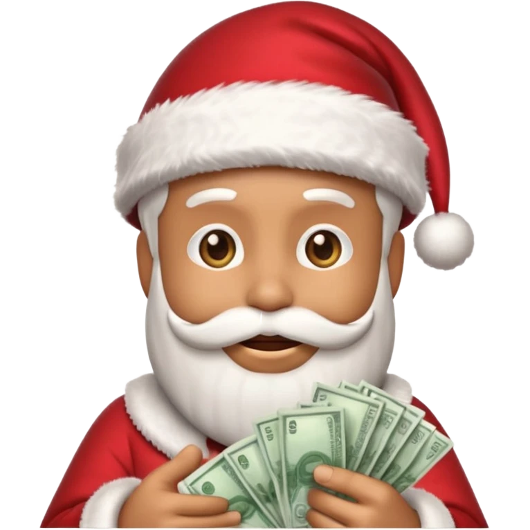 A confident rich emoji face wearing a Santa hat, money stacks, casino vibe, New Year theme, premium 3D emoji style, sharp details, no text, isolated on transparent background emoji