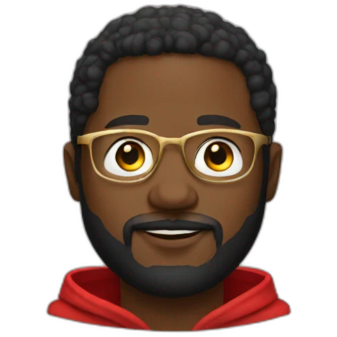 black man with beard, red hoodie, and gold framed glasses emoji