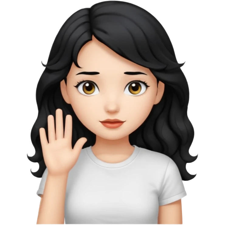 Cute beautiful girl,Black hair,wavy long hair, Black eyes, white T-shirt emoji