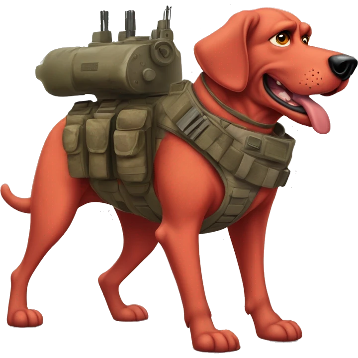 Desert storm daddy hot Clifford the big red dog muscular with tattoos on arms book illustration humanoid as a military call of duty character standing alone emoji