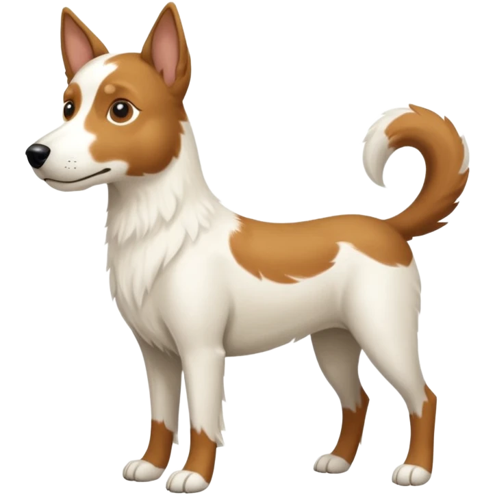 a full body white parsel russell looking dog the size of a kelpie with light brown ears and a light brown patch on one eye and a large snout emoji
