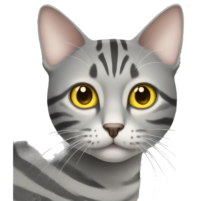 A grey striped cat with yellow eyes emoji