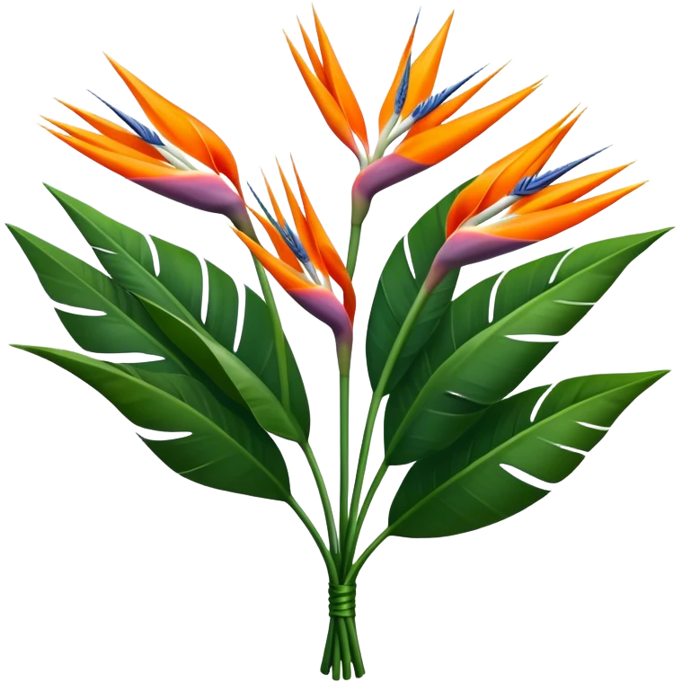 luxuriant, big bouquet Strelitzia Reginae, stem, leaf emoji