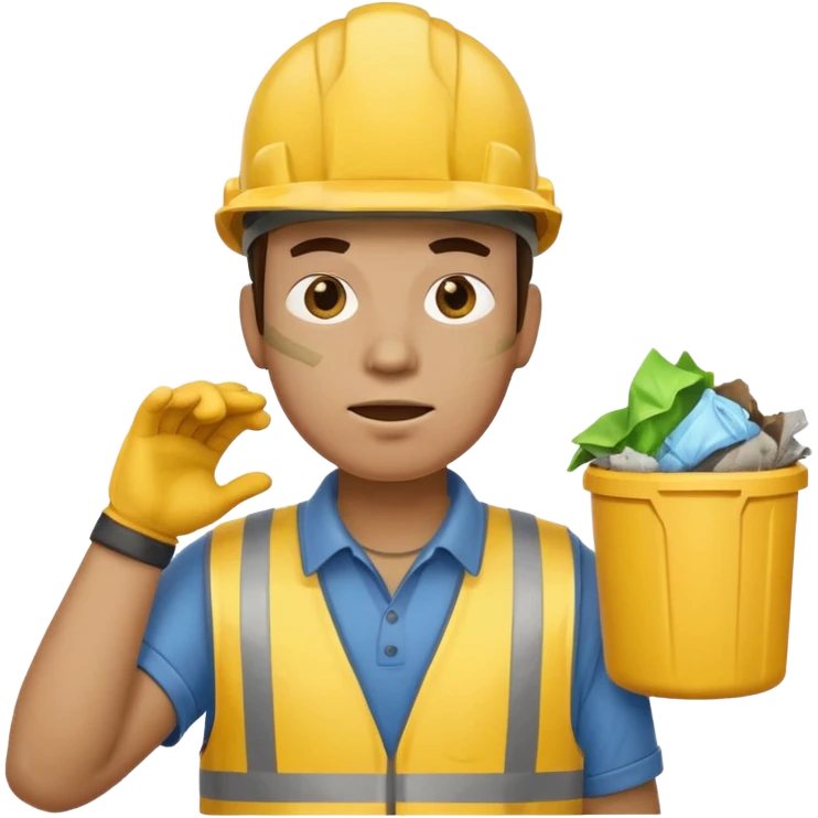 garbage man with yellow helmet holding garbage  emoji