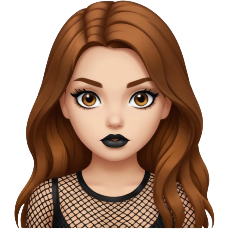 a pretty bratz fair girl with brown long hair styled well, looking like a baddie in a fishnet top emoji