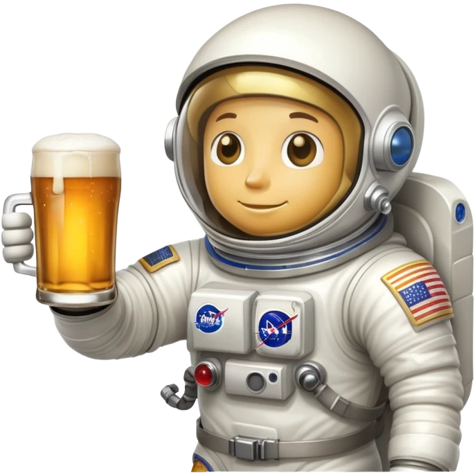 a pint of beer wearing a space suit, astronaut beer glass emoji