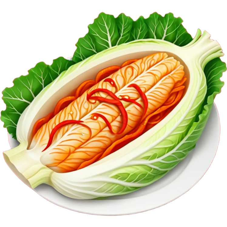 kimchi sliced napa cabbage fully marinated in bright red pepper paste, vibrant red, no face emoji