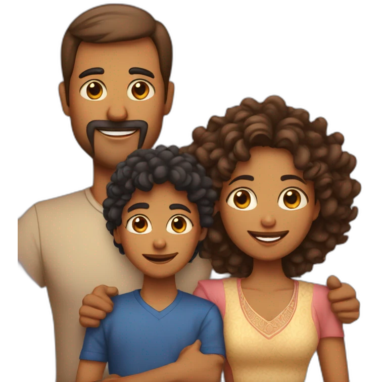 indian family with one dad and one son straight hair and one mom and one daughter curly hair emoji