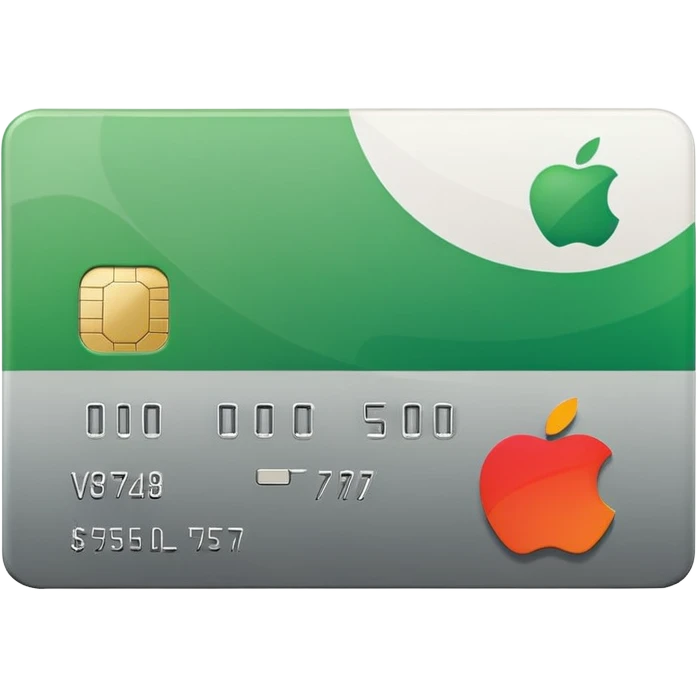 Apple style emoji of a minimalistic credit card in white-gray gradient, flat and clean design, no extra details, next to it a green square box with a bold white check mark inside, minimalistic Apple style emoji