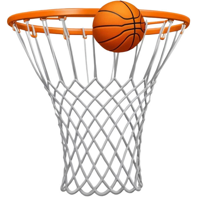 Basketball just entering the top of white net, beginning of swish, iOS emoji style emoji