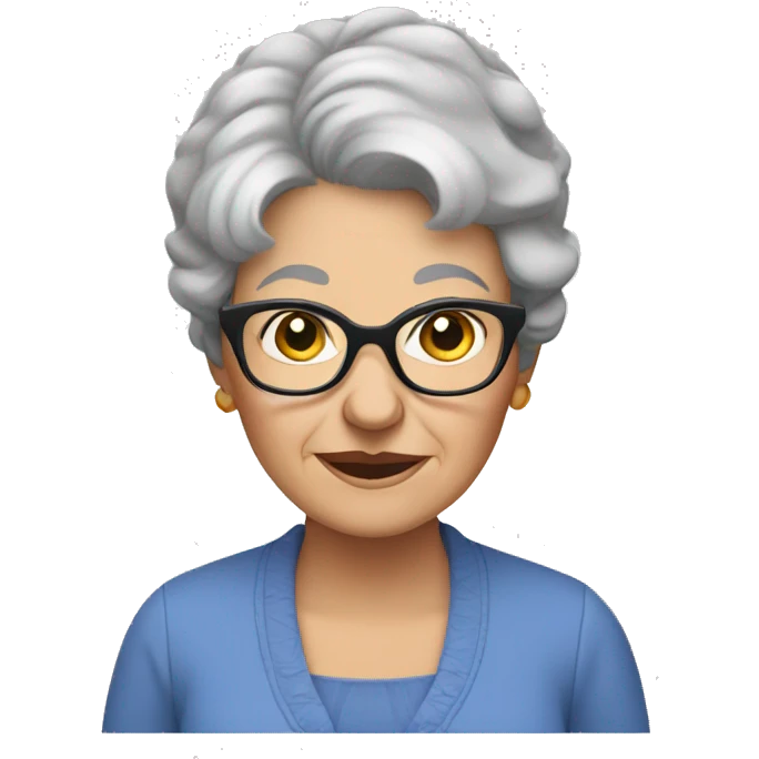 grandma, grey short hair, glasses, blue eyes emoji