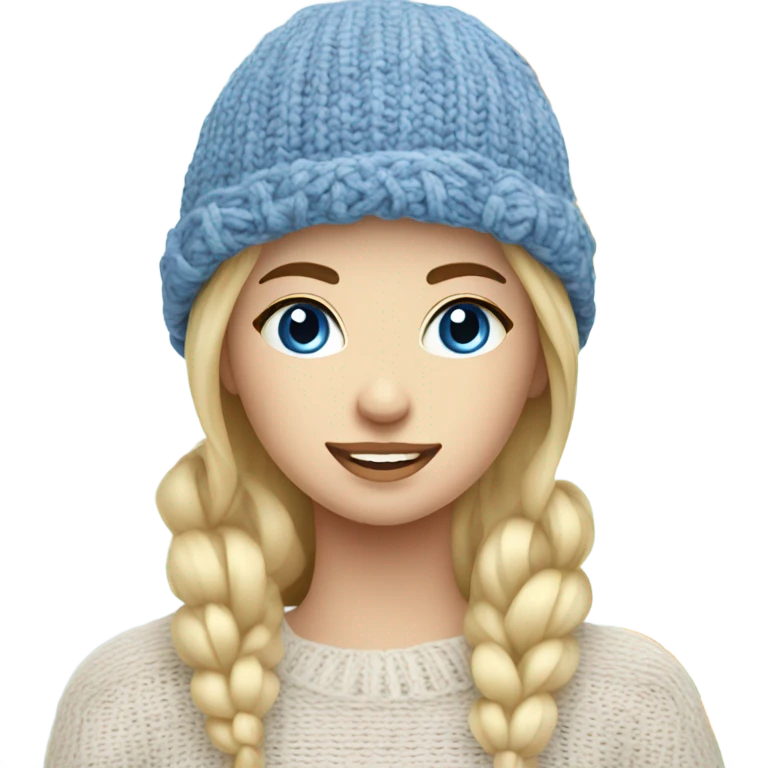 beautiful finnish blonde woman with blue eyes knitting floral hat emoji