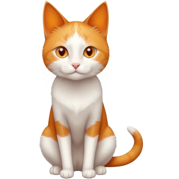 full body of tiny + skinny ginger and white cat with deep orange eyes and triangular shaped face emoji