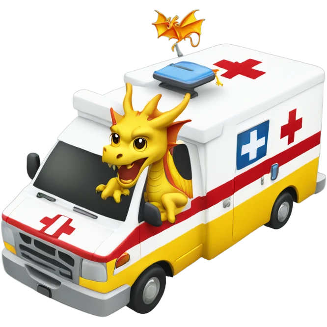 Yellow dragon driving an ambulance inside ambulance as an Emt emoji