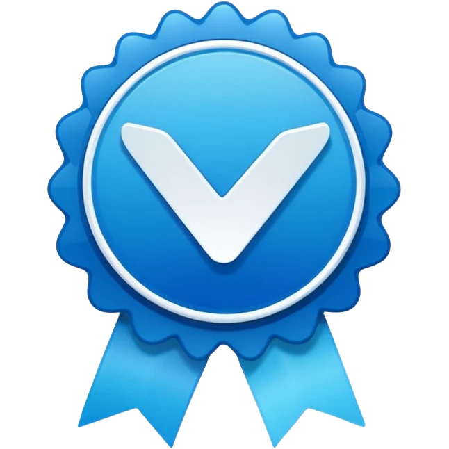 A flat blue verified badge icon with a white checkmark, 12-point rounded rosette shape, vibrant blue gradient, white background." emoji