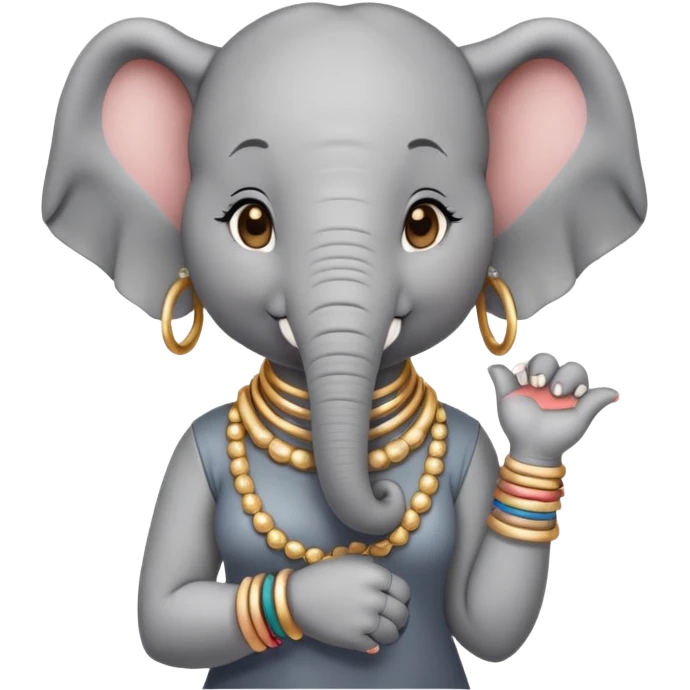female elephant character in casual clothes, upright pose, with bangles and earrings emoji