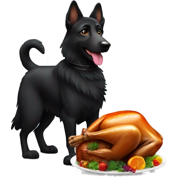 All black Germans shepherd next to a turkey emoji
