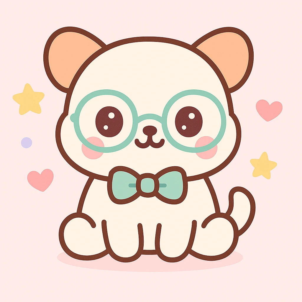 Add cute glasses to the animal character wearing a green bowtie, in the same kawaii style. emoji