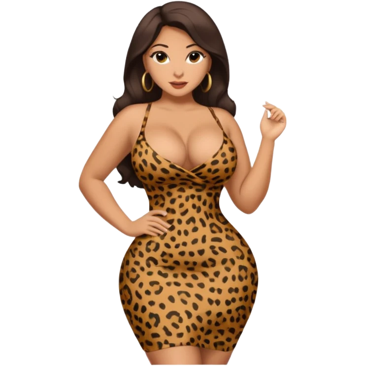 attractive full body latina with massive curves, breasts, and ass wearing a tight leopardskin dress emoji